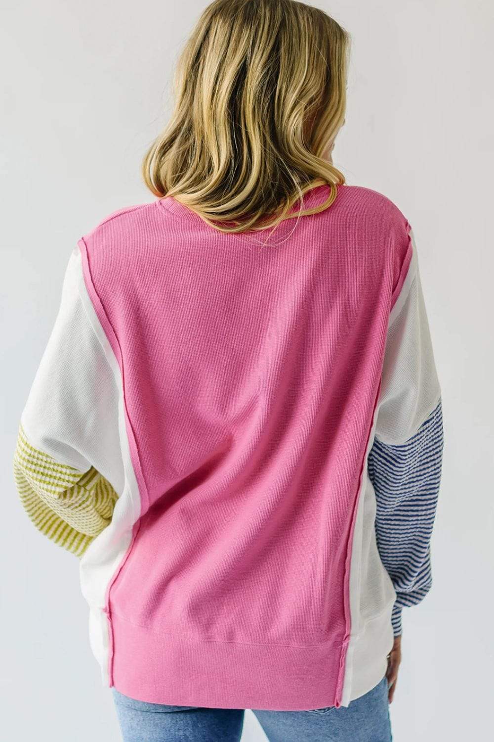 Exposed Seam Contrast Long Sleeve Sweatshirt - Trendsi - Flyclothing LLC