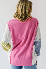 Exposed Seam Contrast Long Sleeve Sweatshirt - Trendsi - Flyclothing LLC