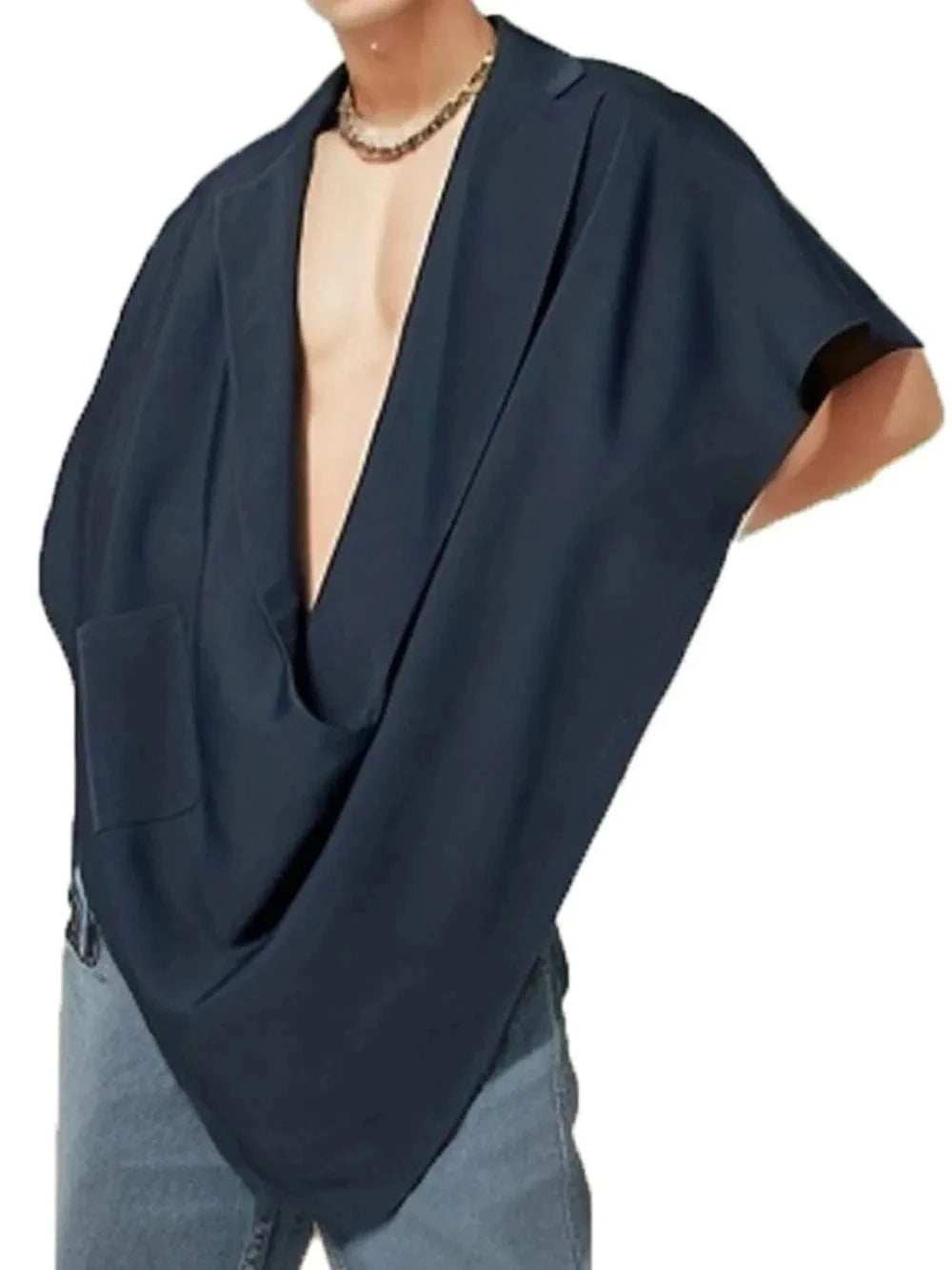 Men's Full Size Pocket Patched Draped Asymmetrical Hem Cape Plus Size - Trendsi - Flyclothing LLC
