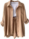 Textured Button Up Shirt and Shorts Set - Trendsi - Flyclothing LLC