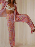 Printed Collared Neck Long Sleeve Top and Pants Lounge Set - Trendsi - Flyclothing LLC