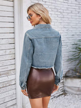 Raw Hem Denim Jacket with Pockets - Trendsi - Flyclothing LLC