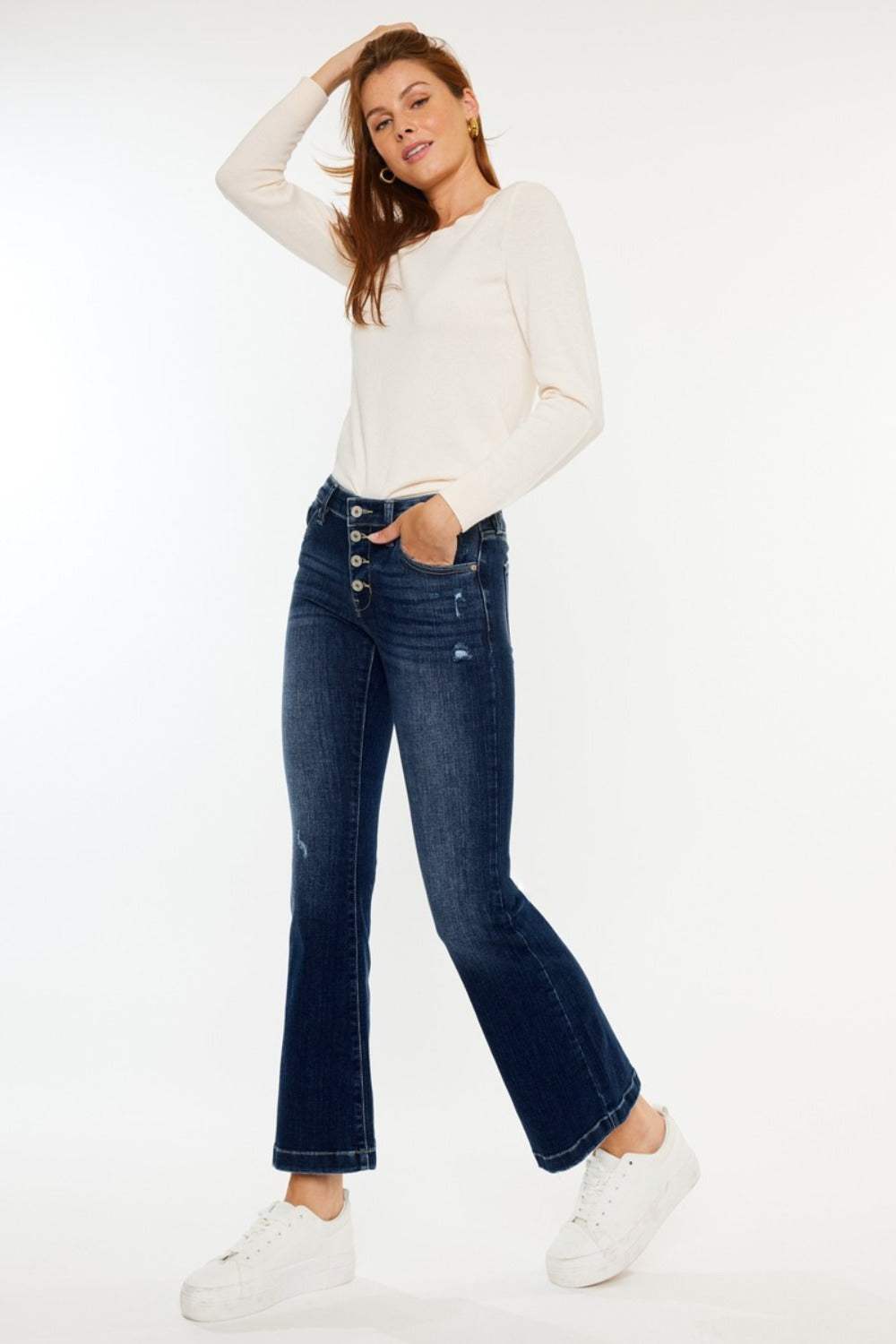 Kancan Mid Rise Button Fly Flare Jeans - Trendsi - Flyclothing LLC