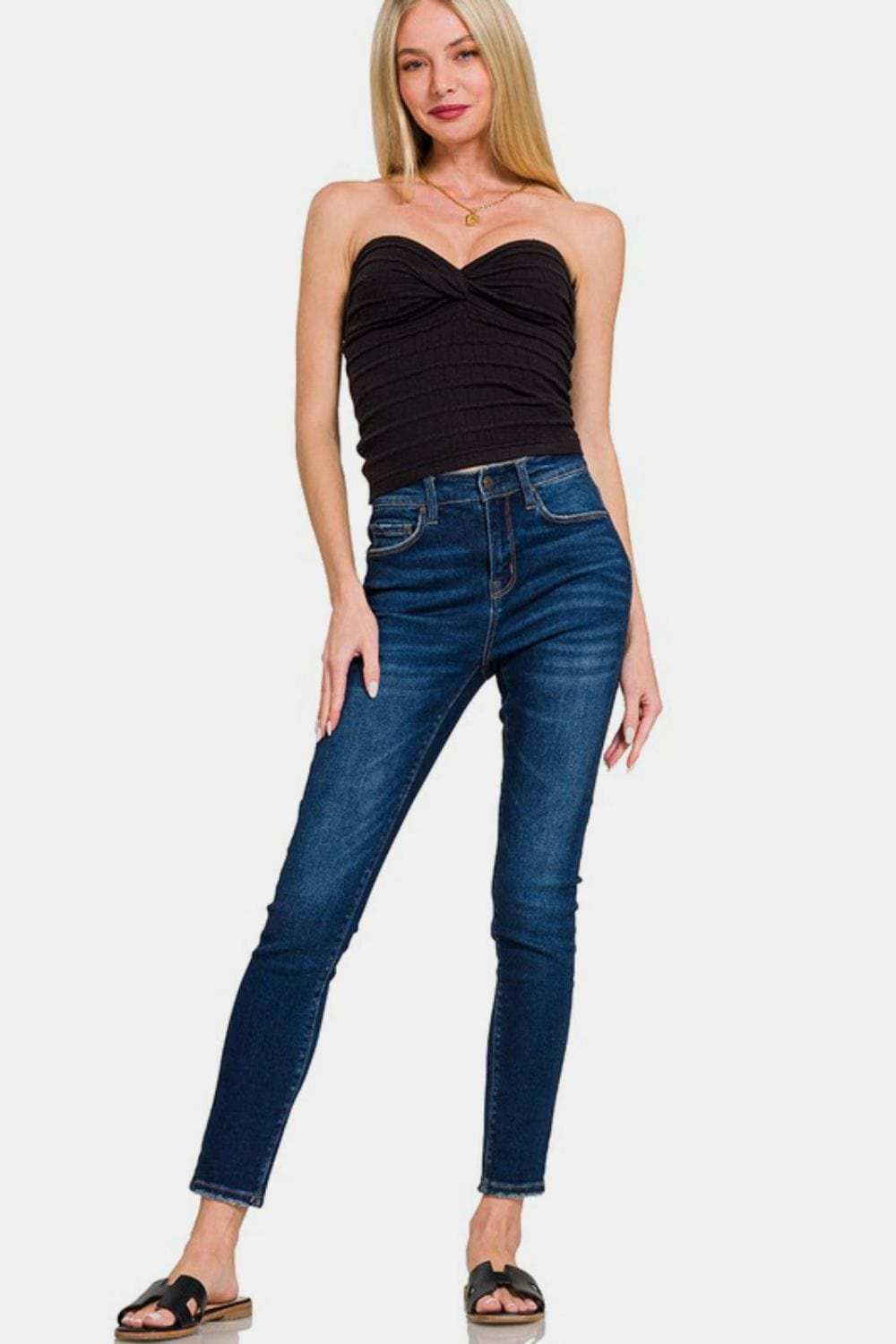 Zenana Ruched Twisted Sweetheart Neck Top - Trendsi - Flyclothing LLC