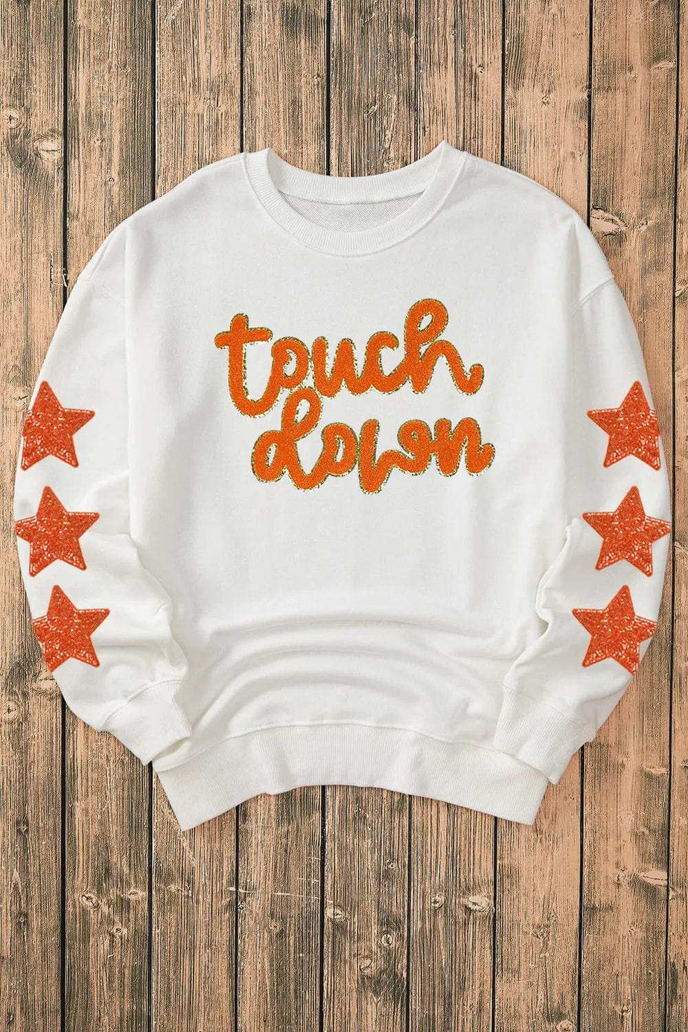 Letter & Star Round Neck Long Sleeve Sweatshirt - Trendsi - Flyclothing LLC