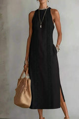 Sleeveless Side Slit Dress with Pockets - Trendsi - Flyclothing LLC