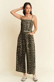 Davi & Dani Leopard Spaghetti Straps Wide Leg Jumpsuit - Trendsi