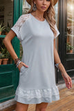 Lace Detail Round Neck Short Sleeve Dress - Trendsi