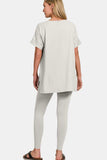Zenana V-Neck Rolled Short Sleeve T-Shirt and Leggings Lounge Set - Trendsi - Flyclothing LLC