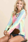 BiBi Tie Dye French Terry V-Neck Top with Strapped - Trendsi - Flyclothing LLC
