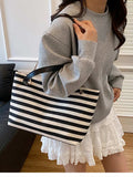 Striped Shoulder Bag with Chain Detail - Trendsi - Flyclothing LLC