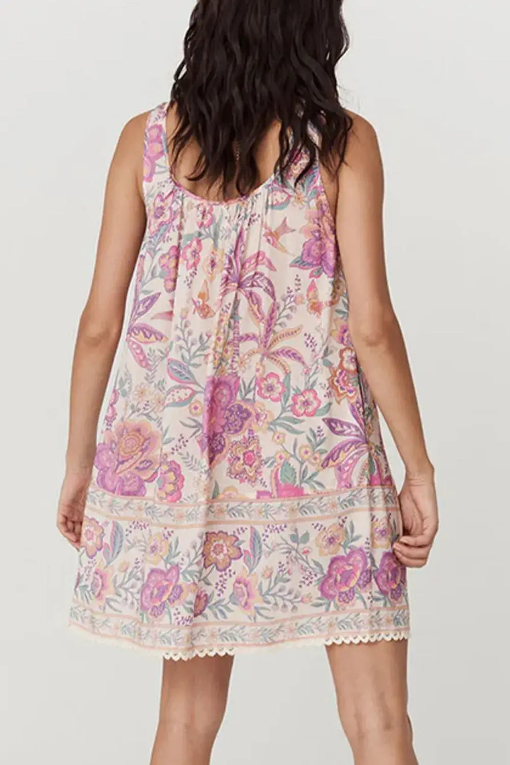 Multicolour Floral Tie Neck Sleeveless Mini Dress - Trendsi - Flyclothing LLC