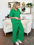 Double Take Full Size Texture Half Zip Short Sleeve Top and Pants Set - Trendsi - Flyclothing LLC