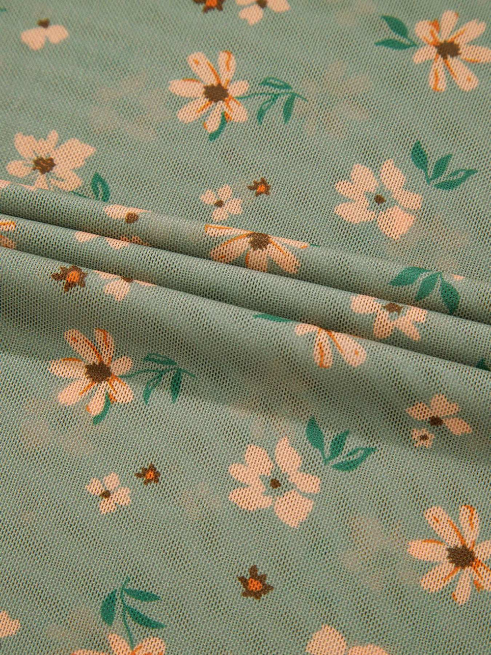 Floral Print Mesh Long Sleeve Top - Trendsi - Flyclothing LLC