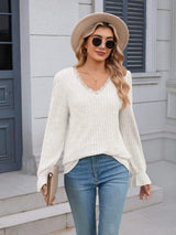 Lace Detail V-Neck Long Sleeve T-Shirt - Trendsi - Flyclothing LLC
