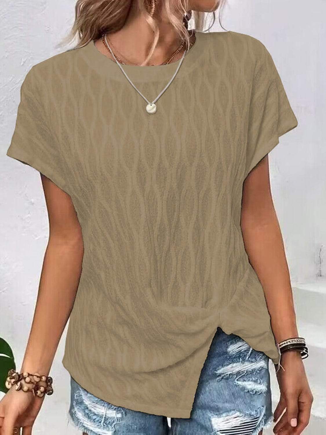 Full Size Round Neck Short Sleeve T-Shirt - Trendsi - Flyclothing LLC