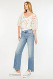 Kancan Mid Rise Frayed Hem Straight Jeans - Trendsi