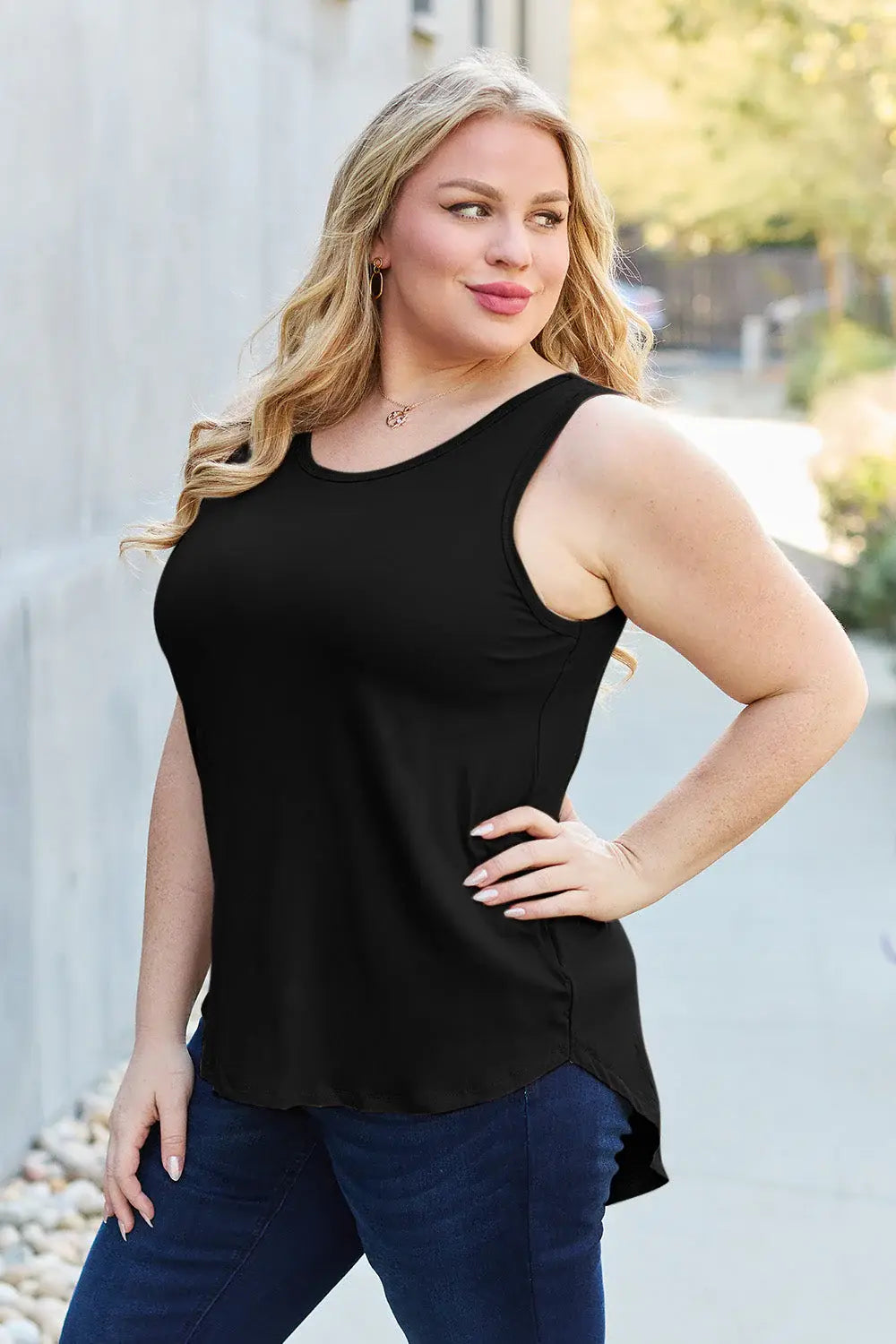 Basic Bae Full Size Round Neck Curved Hem Tank - ShopBasicbae - Flyclothing LLC