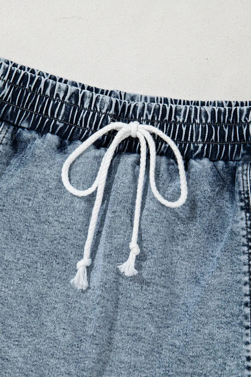 Drawstring High Waist Pocketed Denim Shorts - Trendsi - Flyclothing LLC