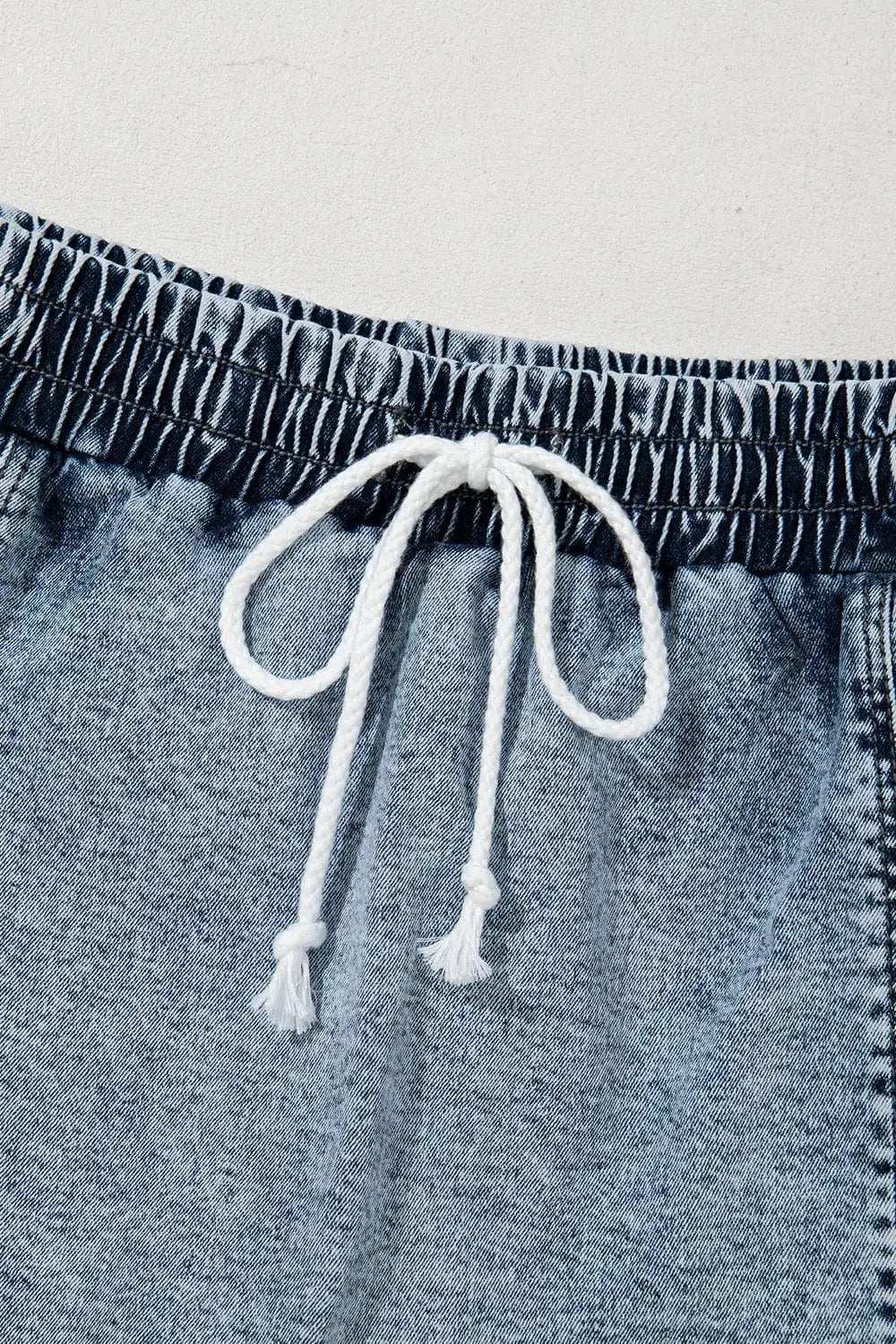 Drawstring High Waist Pocketed Denim Shorts - Trendsi - Flyclothing LLC