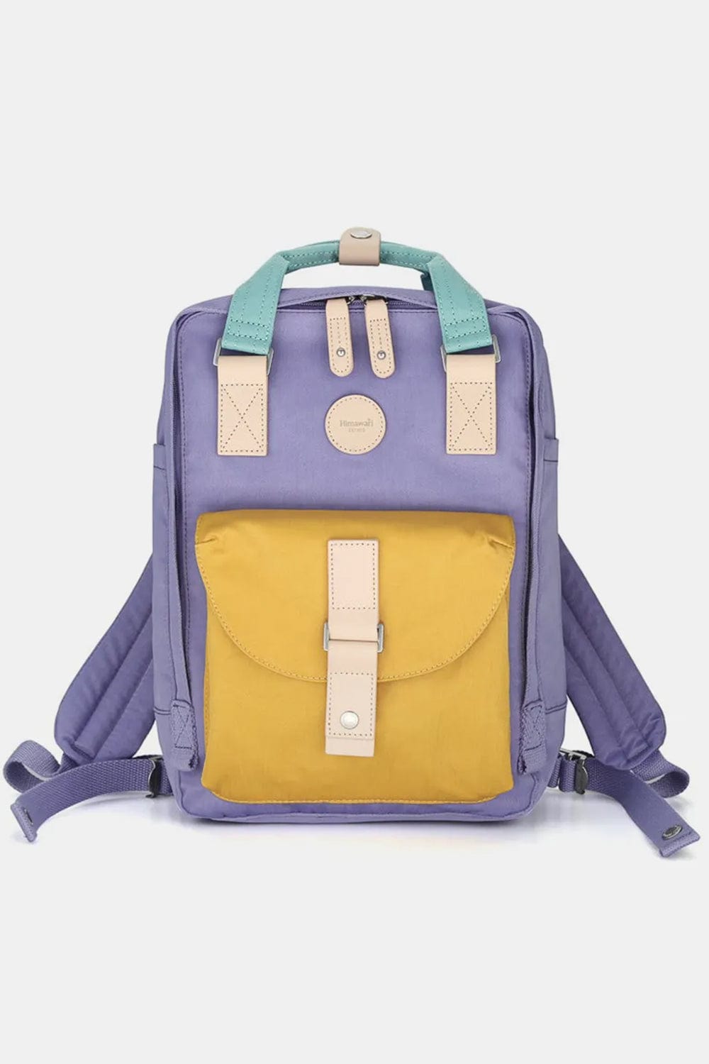 Himawari Contrast Waterproof Canvas Backpack Bag with Round Label - Trendsi
