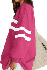 Lovelet Striped Round Neck Dropped Shoulder Sweatshirt - Trendsi
