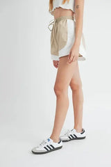 MABLE Drawstring Waist Contrast Trim Detail Shorts - Trendsi - Flyclothing LLC