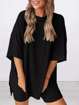 Full Size Half Sleeve T-Shirt and Shorts Set Plus Size - Trendsi - Flyclothing LLC