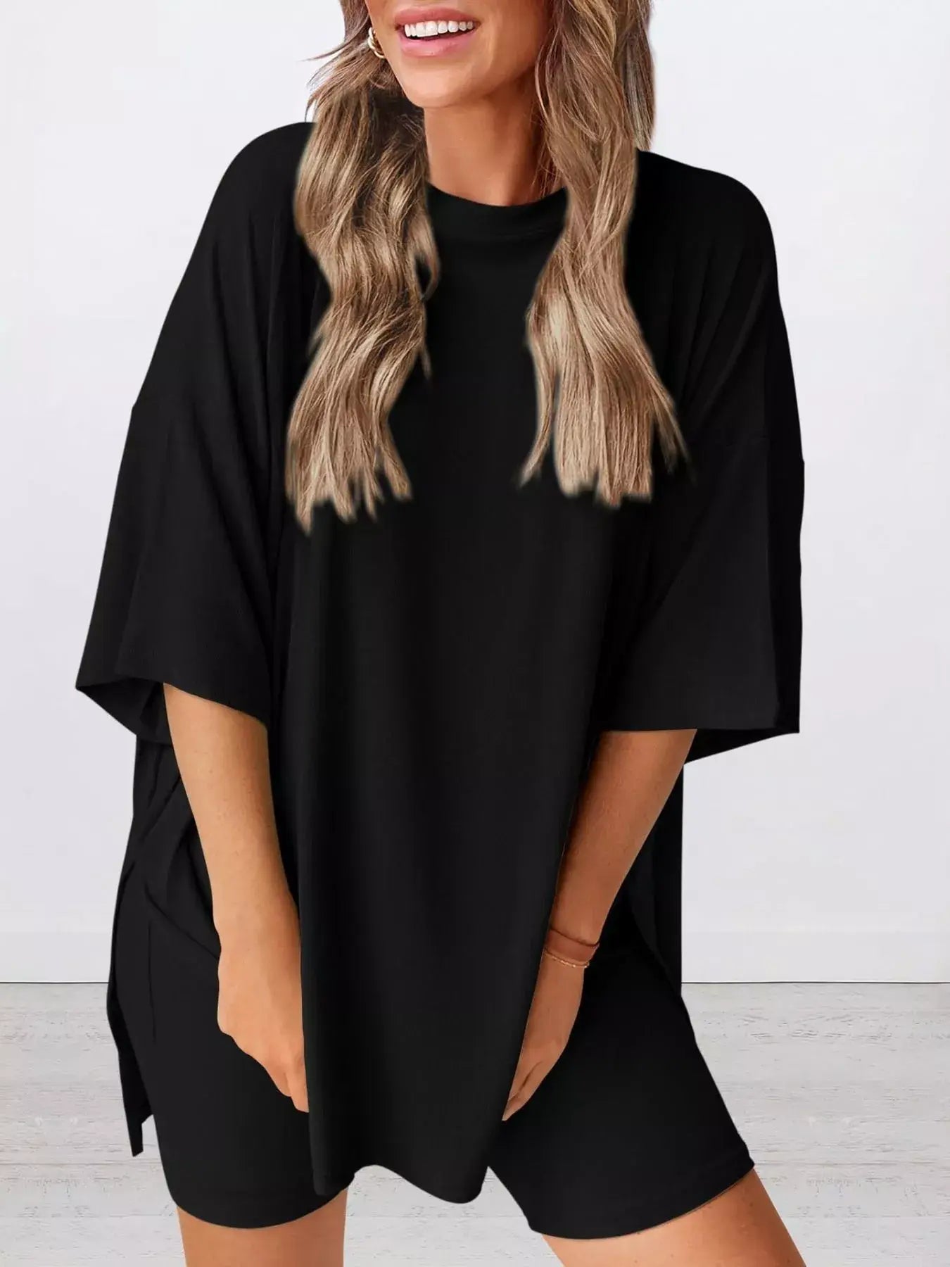 Full Size Half Sleeve T-Shirt and Shorts Set Plus Size - Trendsi - Flyclothing LLC
