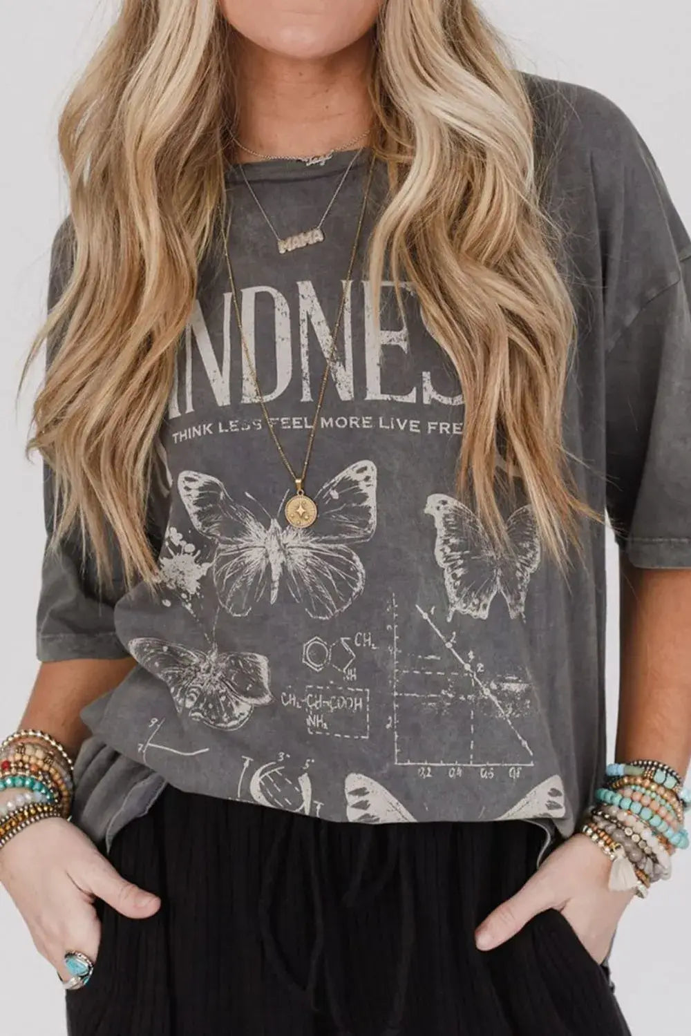 Kindness Butterflies Graphic Mineral Wash Loose Tee - Trendsi - Flyclothing LLC