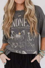 Kindness Butterflies Graphic Mineral Wash Loose Tee - Trendsi - Flyclothing LLC