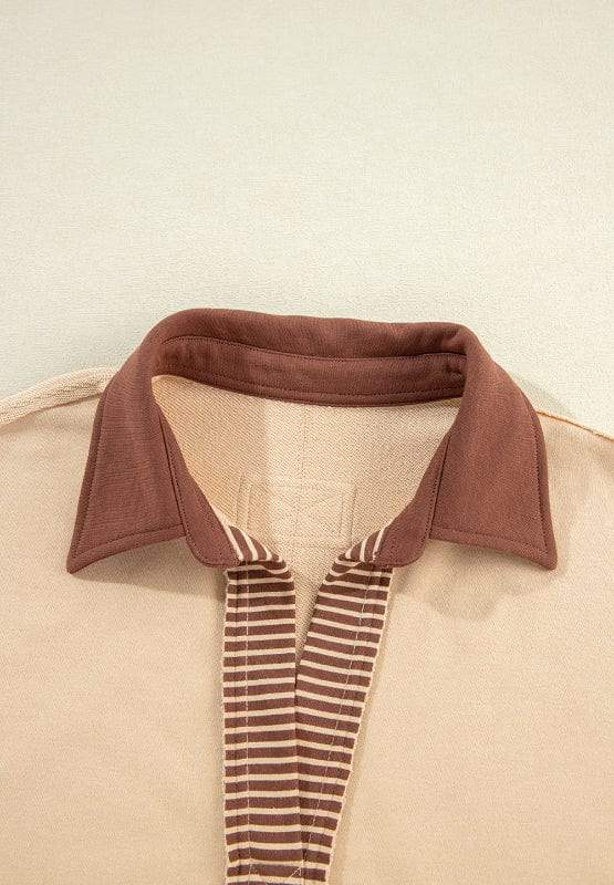 Color Block Johnny Collar Long Sleeve Sweatshirt - Trendsi - Flyclothing LLC