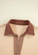 Color Block Johnny Collar Long Sleeve Sweatshirt - Trendsi - Flyclothing LLC