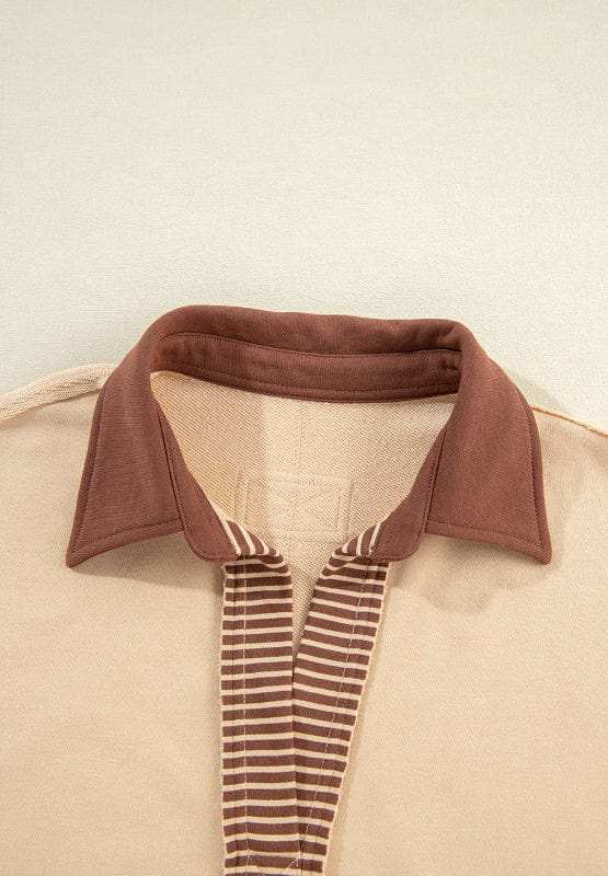 Color Block Johnny Collar Long Sleeve Sweatshirt - Trendsi - Flyclothing LLC