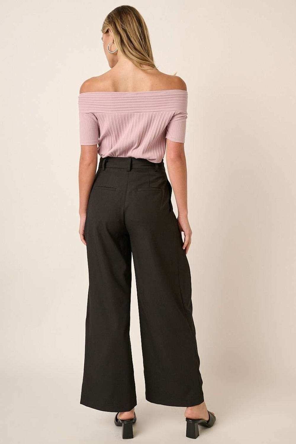 Mittoshop Deep Pleated High Waisted Wide Leg Pants - Trendsi - Flyclothing LLC