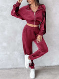 Zip Up Long Sleeve Cropped Top and Joggers Set - Trendsi - Flyclothing LLC