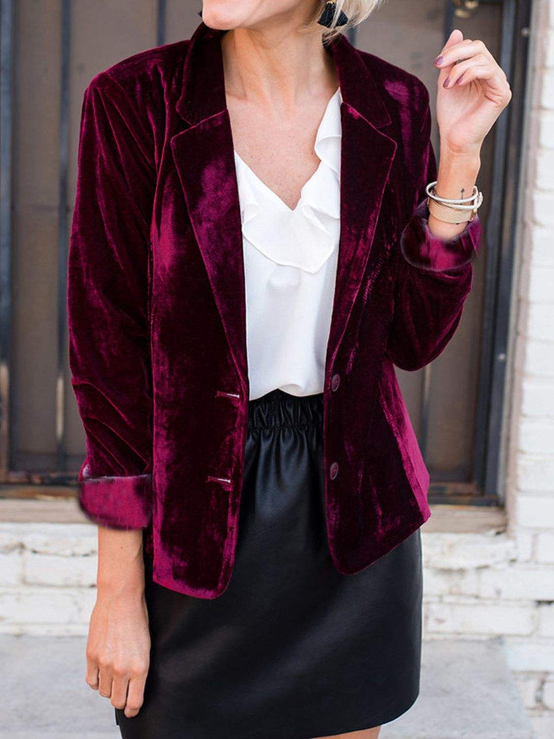 Button Up Lapel Collar Blazer - Trendsi - Flyclothing LLC