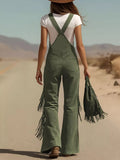 Fringe Corduroy Button Front Overalls - Trendsi - Flyclothing LLC