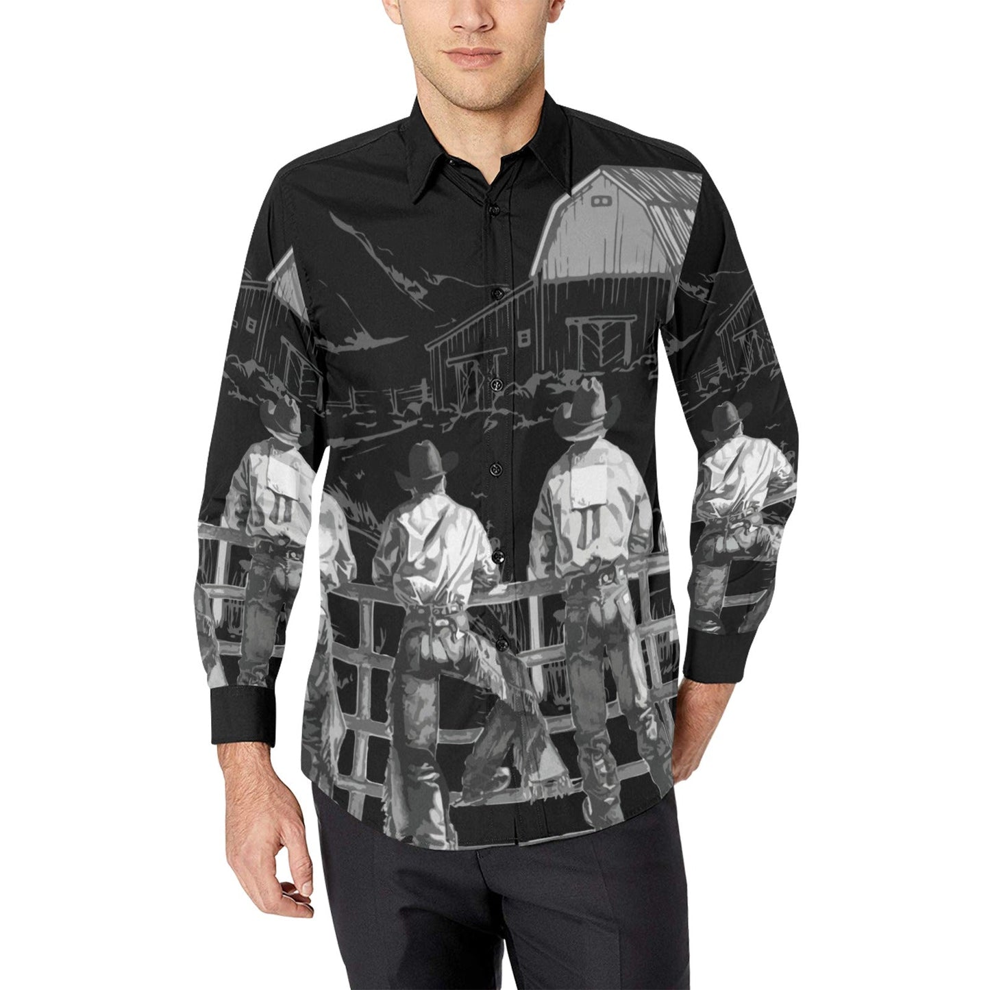Baha Ranch Sepia Cowboy Ranch Long Sleeve Button Up Arena Shirt