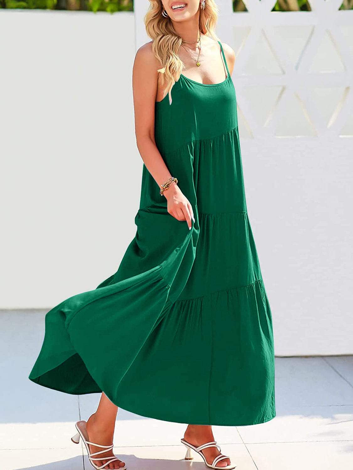 Full Size Ruched Tiered Spaghetti Strap Dress - Trendsi - Flyclothing LLC
