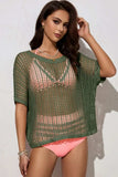Openwork Round Neck Half Sleeve Knit Cover Up - Trendsi - Flyclothing LLC
