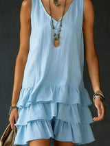 Full Size Ruffled Hem V-Neck Sleeveless Dress Plus Size - Trendsi - Flyclothing LLC