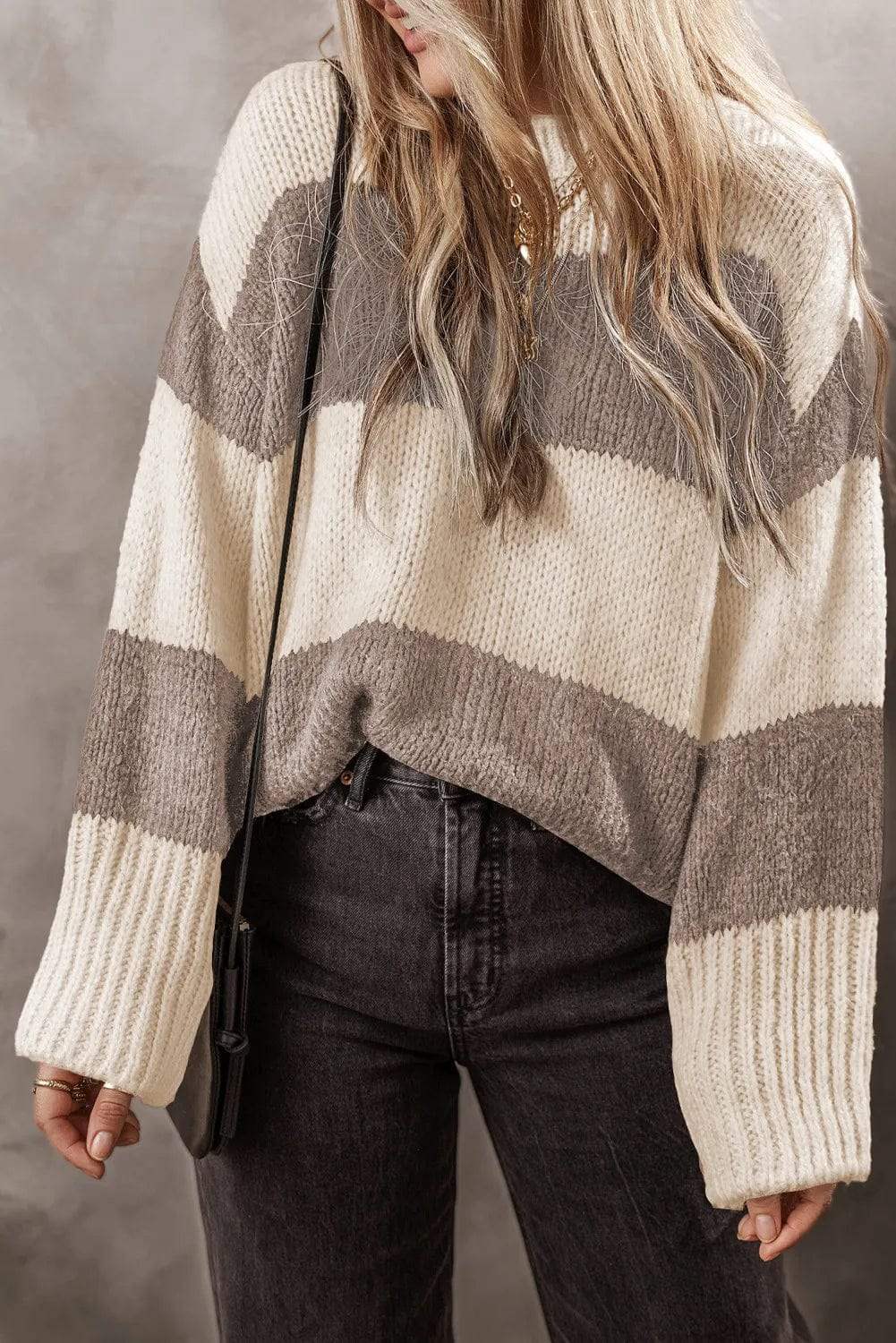 Color Block Round Neck Sweater - Trendsi - Flyclothing LLC
