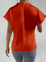 Mock Neck Short Sleeve Blouse - Trendsi - Flyclothing LLC