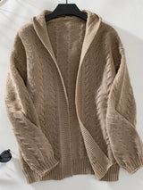 Cable Knit Open Front Hooded Cardigan - Trendsi - Flyclothing LLC