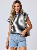 Mandy Contrast Round Neck Cap Sleeve Sweater - Trendsi