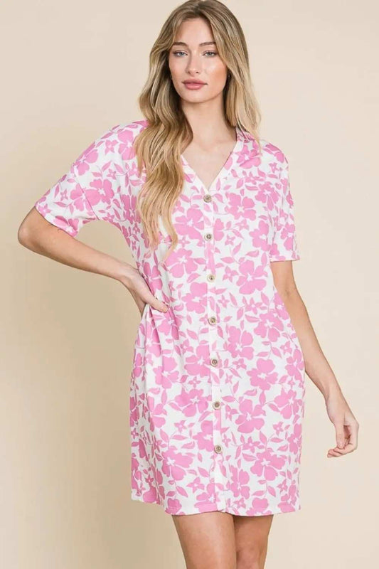 BOMBOM Floral Button Down Mini Dress - Trendsi - Flyclothing LLC