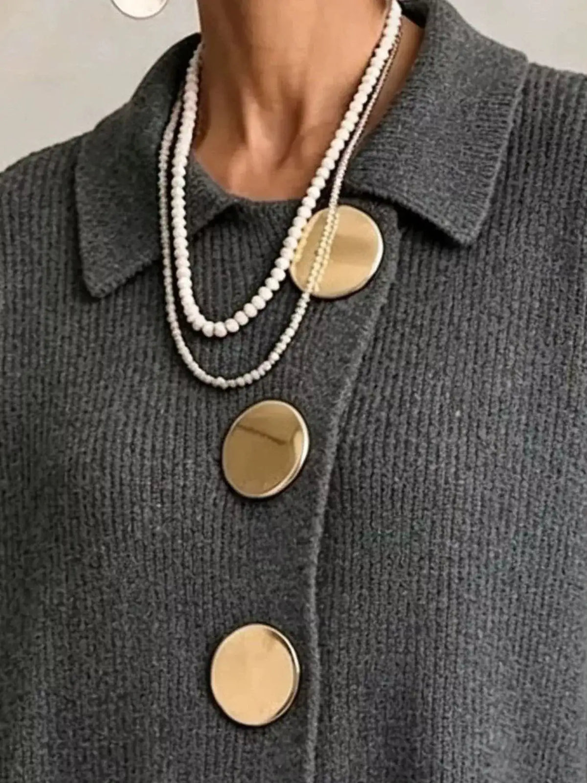 Full Size Gold Buttons Lantern Sleeve Cardigan Plus Size - Trendsi - Flyclothing LLC