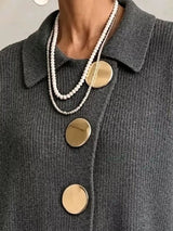 Full Size Gold Buttons Lantern Sleeve Cardigan Plus Size - Trendsi - Flyclothing LLC