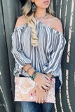 And The Why Stripe Printed Cold Shoulder Halter Neck Top - Trendsi